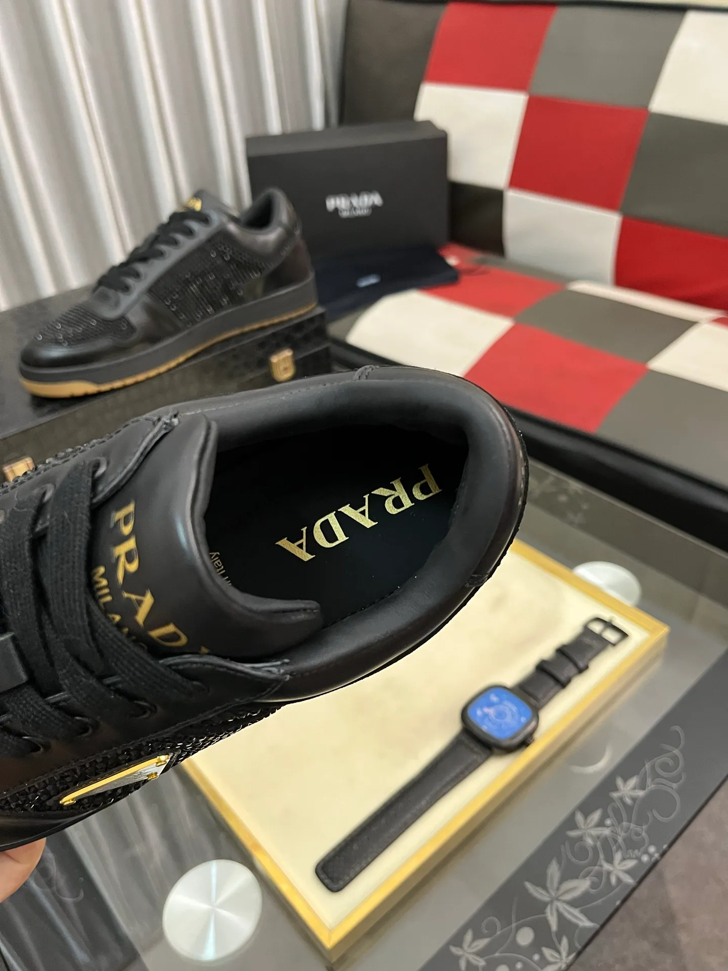 Men's shoes 💰680⌚️⌚️【PRADA】Prada - high-end quality original order 🔍🔍🔍casual sports shoes - Upper: 🔝 Nappa calfskin, perforated calfskin, shoe body sewn brand metal fasteners, tongue screen-printed high frequency brand logo - Lining: water-dyed cowhide - Outsole: ultra-light TPU foam rubber; two-color molded outsole -Ultra-high quality control and fine workmanship: outstanding (high-end, extravagance, class) -Size: 38-44 (45, can be customized)